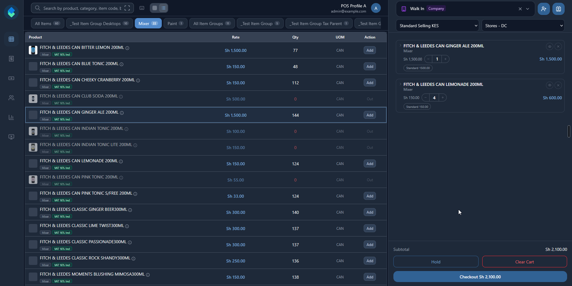 ERPNext Express — Klik POS item list and cart