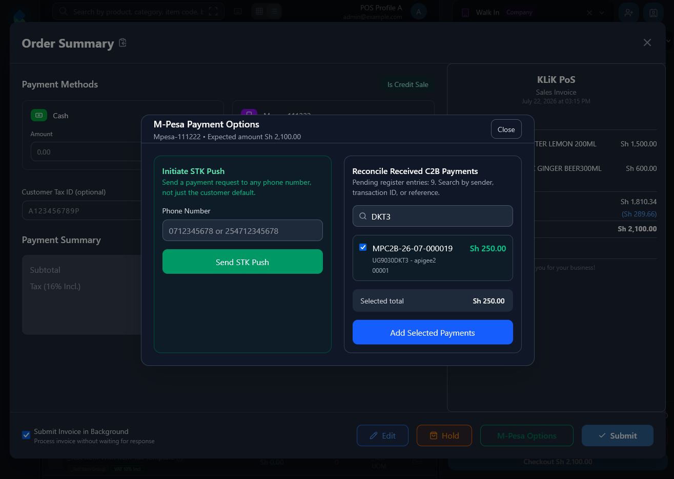 ERPNext Express — M-Pesa checkout options