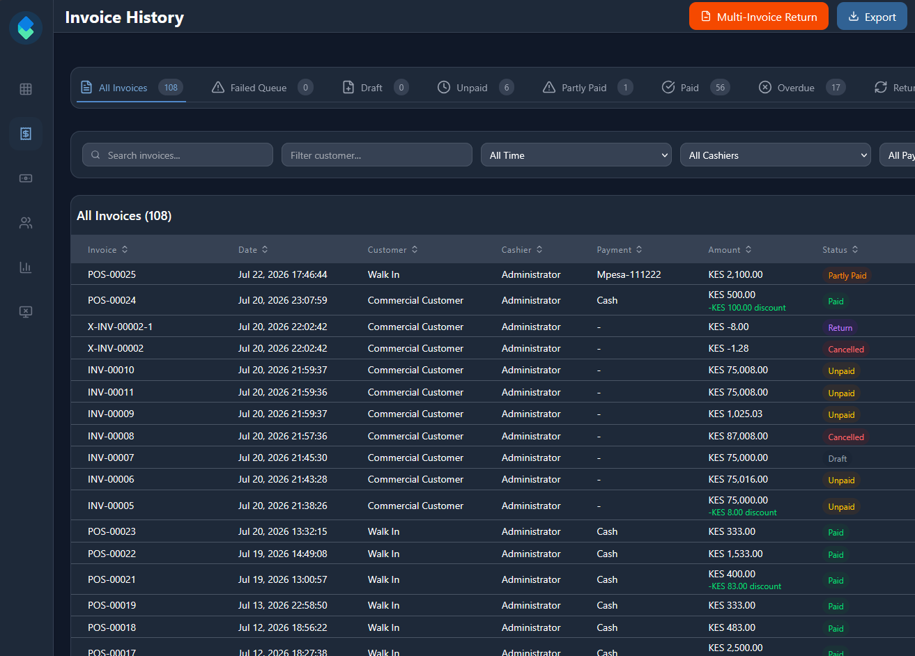 ERPNext Express — sales / invoice history